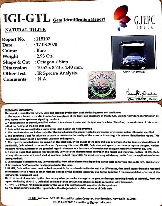 3.25 Ratti Natural Iolite With Govt. Lab Certificate-(2331)