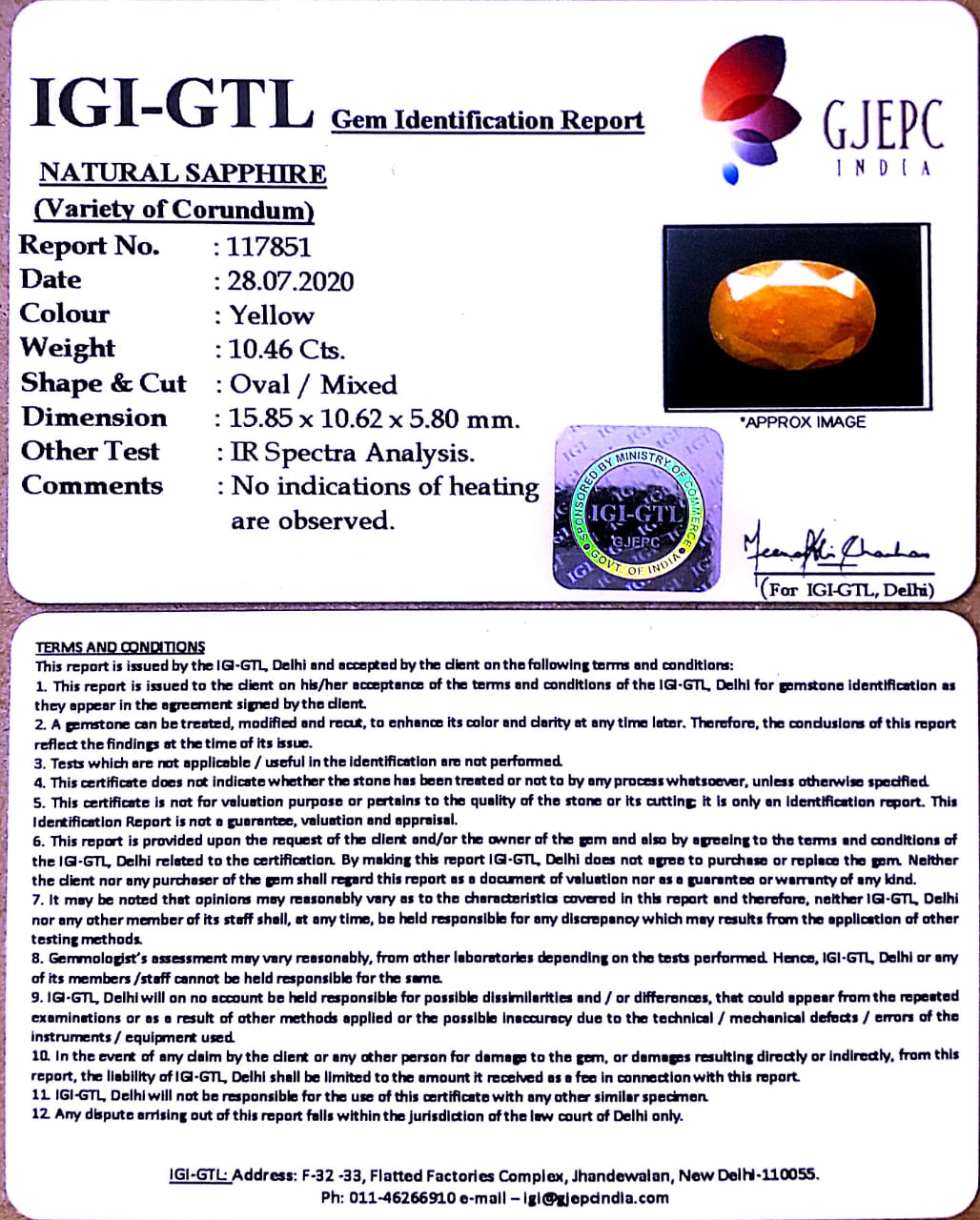 11.61 Ratti Natural Ceylonese Pukhraj Stone with Govt Lab Certificate-(1221)