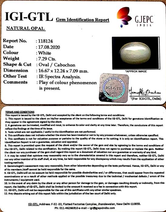 8.09 Ratti Natural Opal with Govt. Lab Certificate (1221)