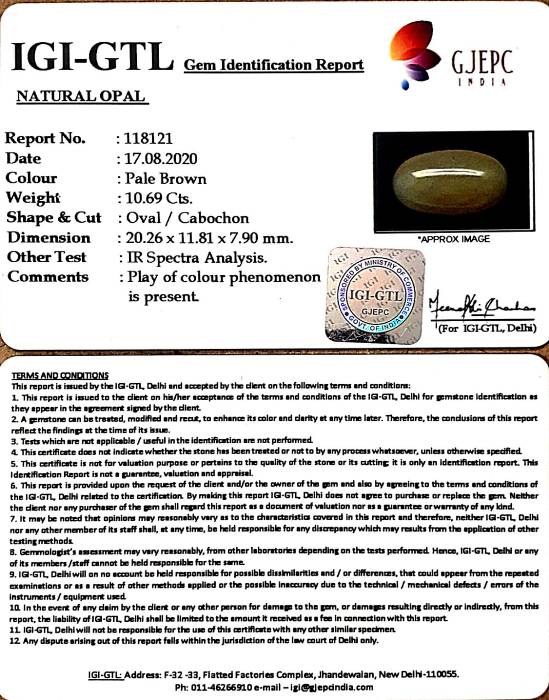 11.86 Ratti Natural Opal with Govt. Lab Certificate (1221)