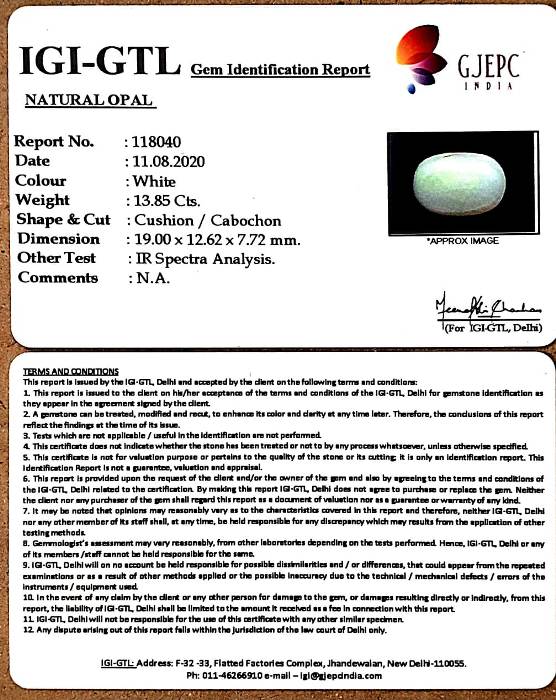 15.37 Ratti Natural Opal with Govt. Lab Certificate (610)