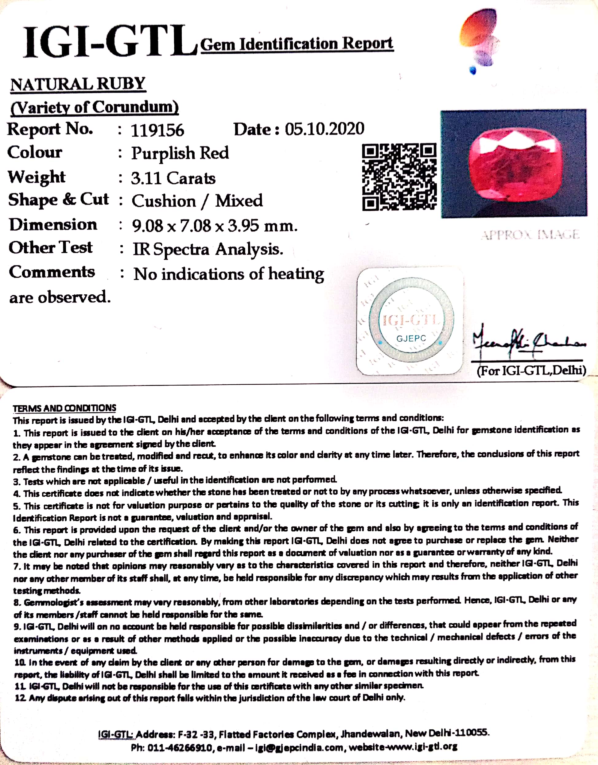 3.45 Ratti Natural Ruby with Govt Lab Certificate-(155400)
