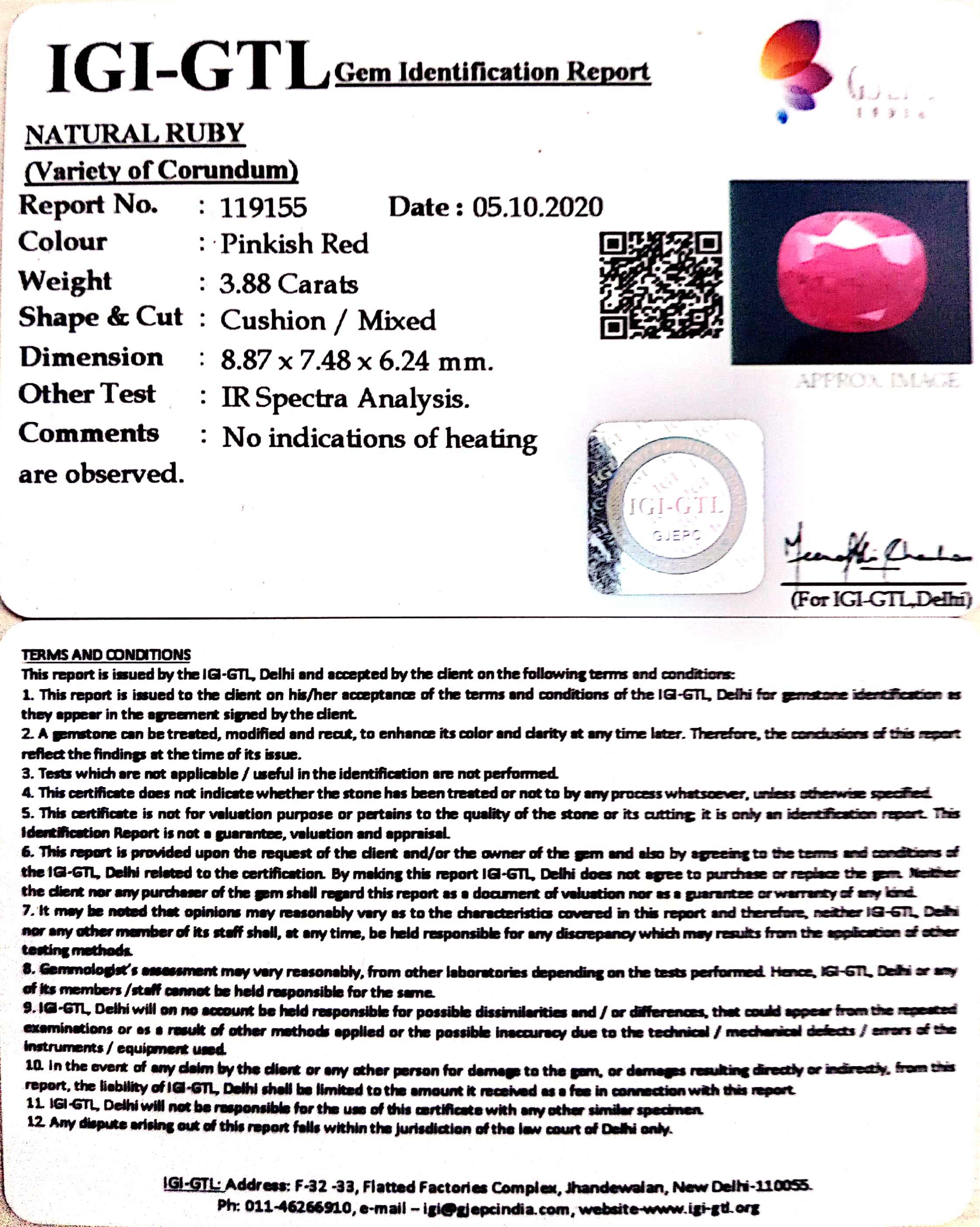 4.30 Ratti Natural Ruby with Govt Lab Certificate-(45510)