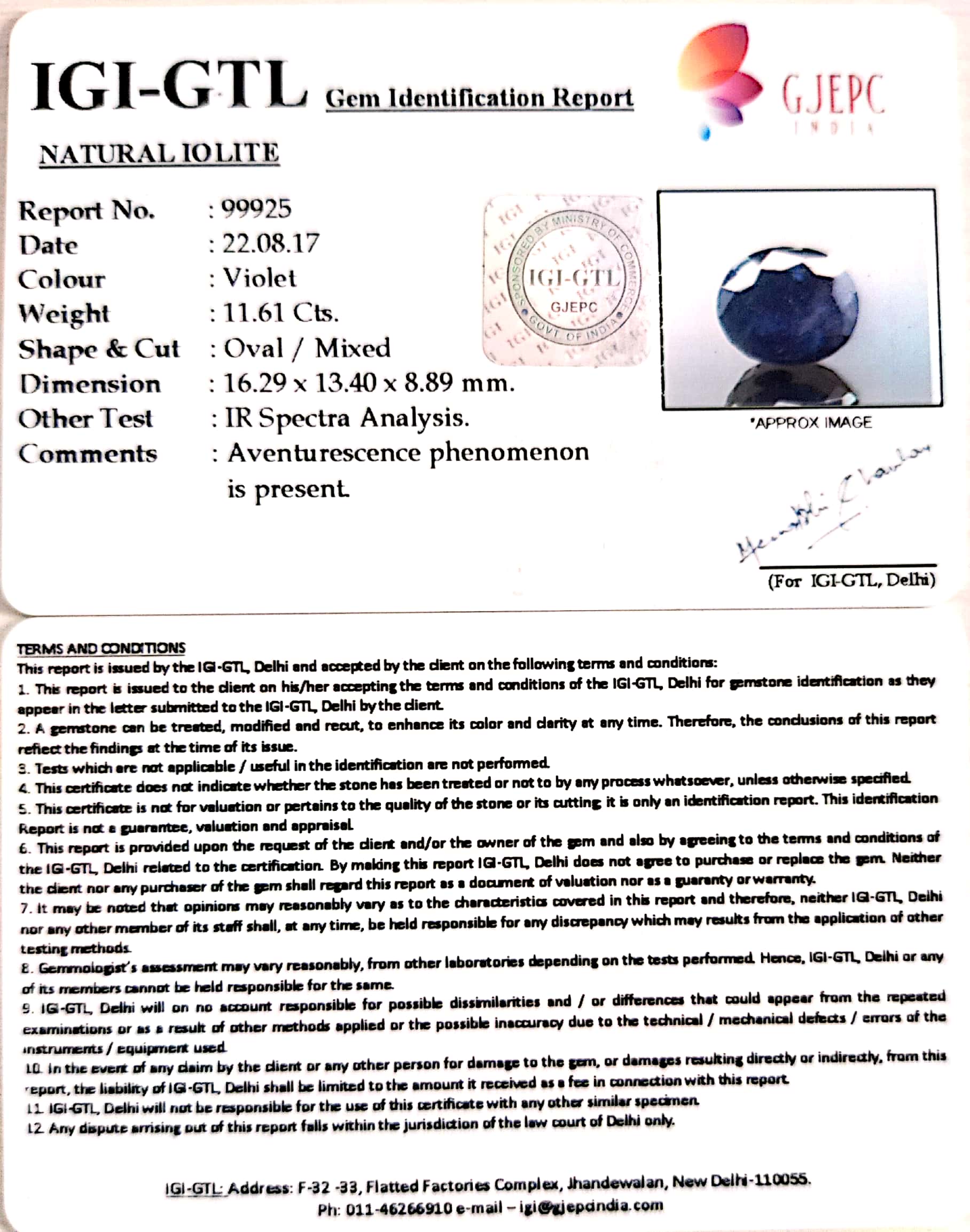 12.19 Ratti Natural Iolite with Govt. Lab Certificate-(550)