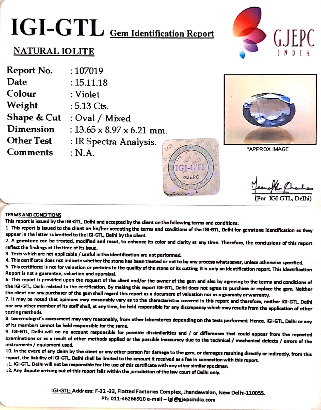 5.70 Ratti Natural Iolite With Govt. Lab Certificate-(1221)