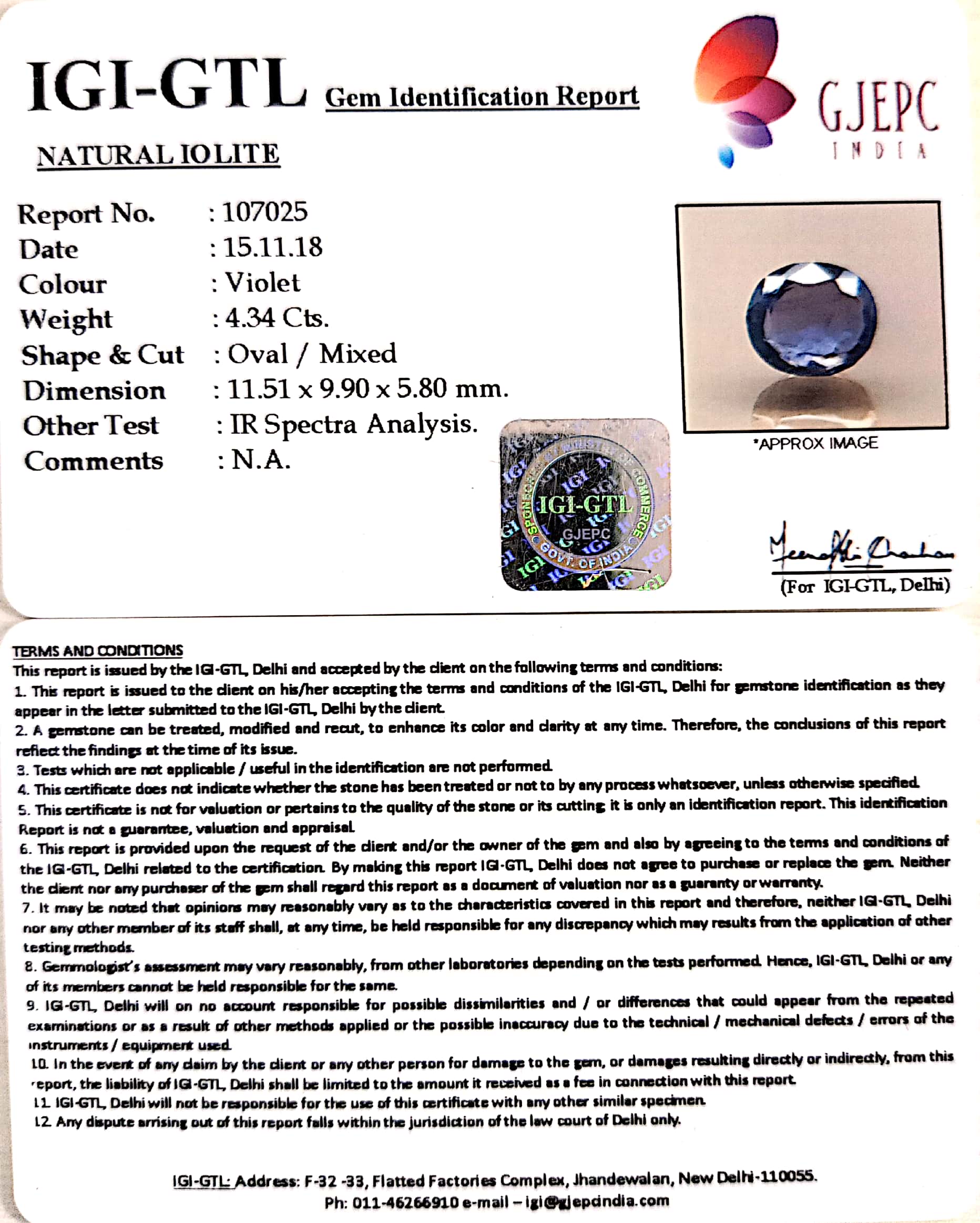 4.82 Ratti Natural Iolite With Govt. Lab Certificate-(1221)