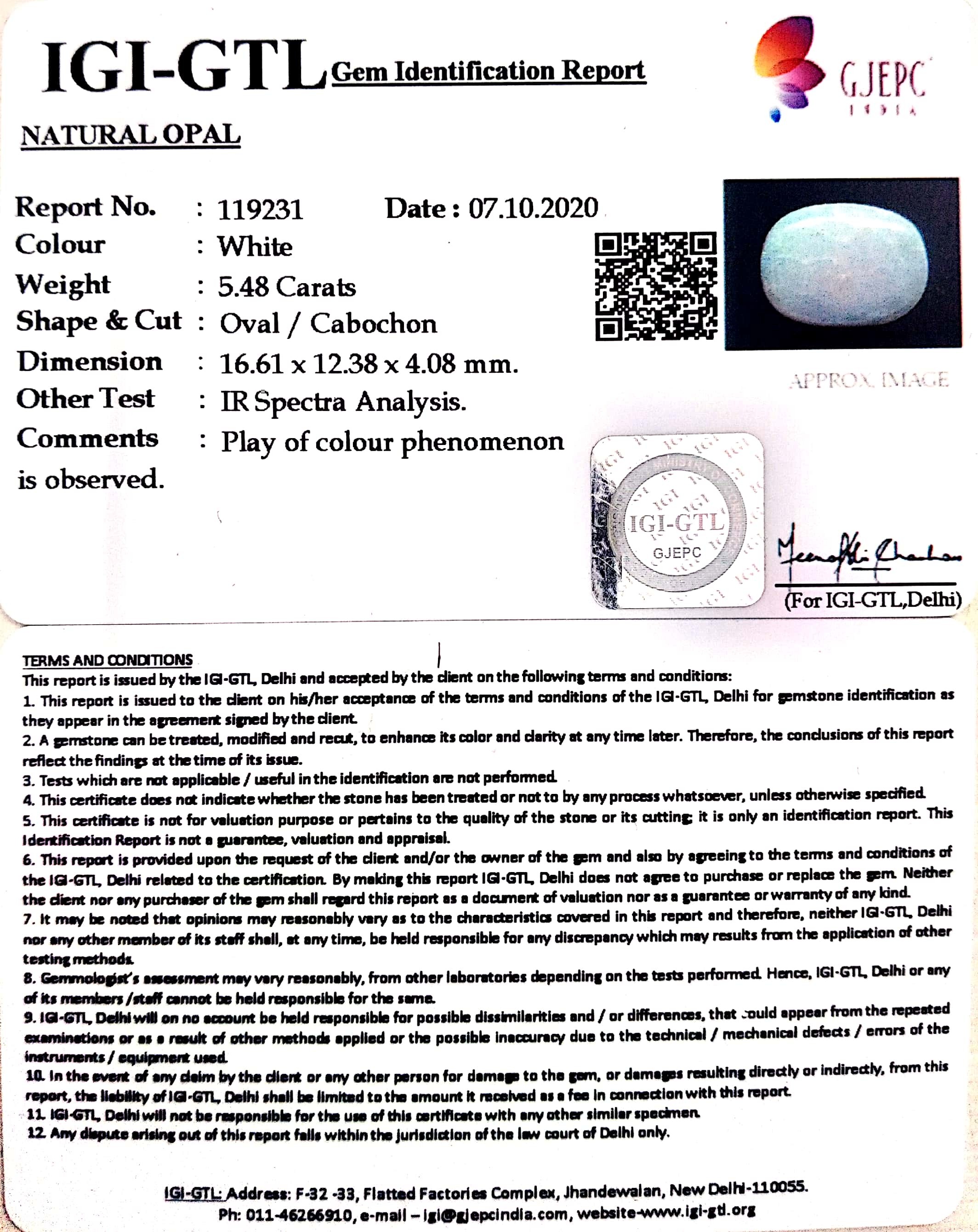 6.08 Ratti Natural fire Opal with Govt. Lab Certificate-(1221)