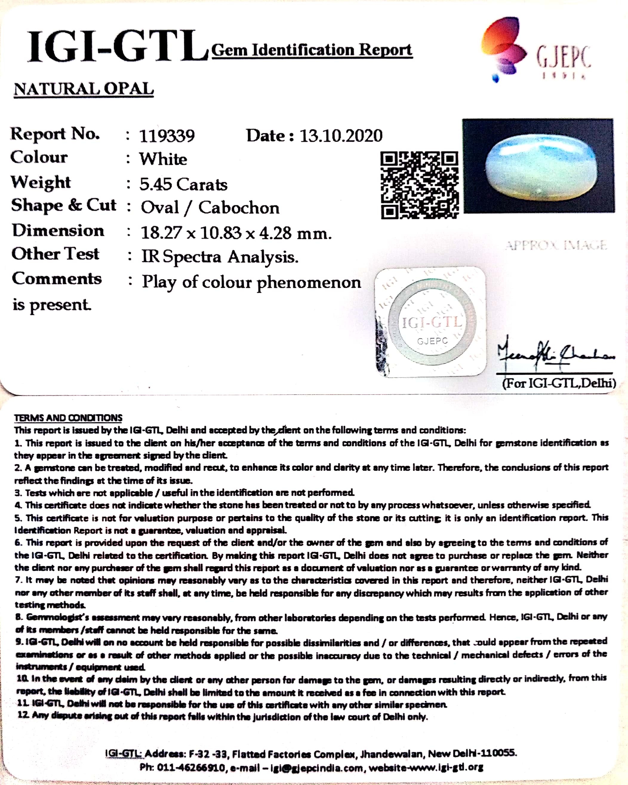 6.04 Ratti Natural fire Opal with Govt. Lab Certificate-(1221)