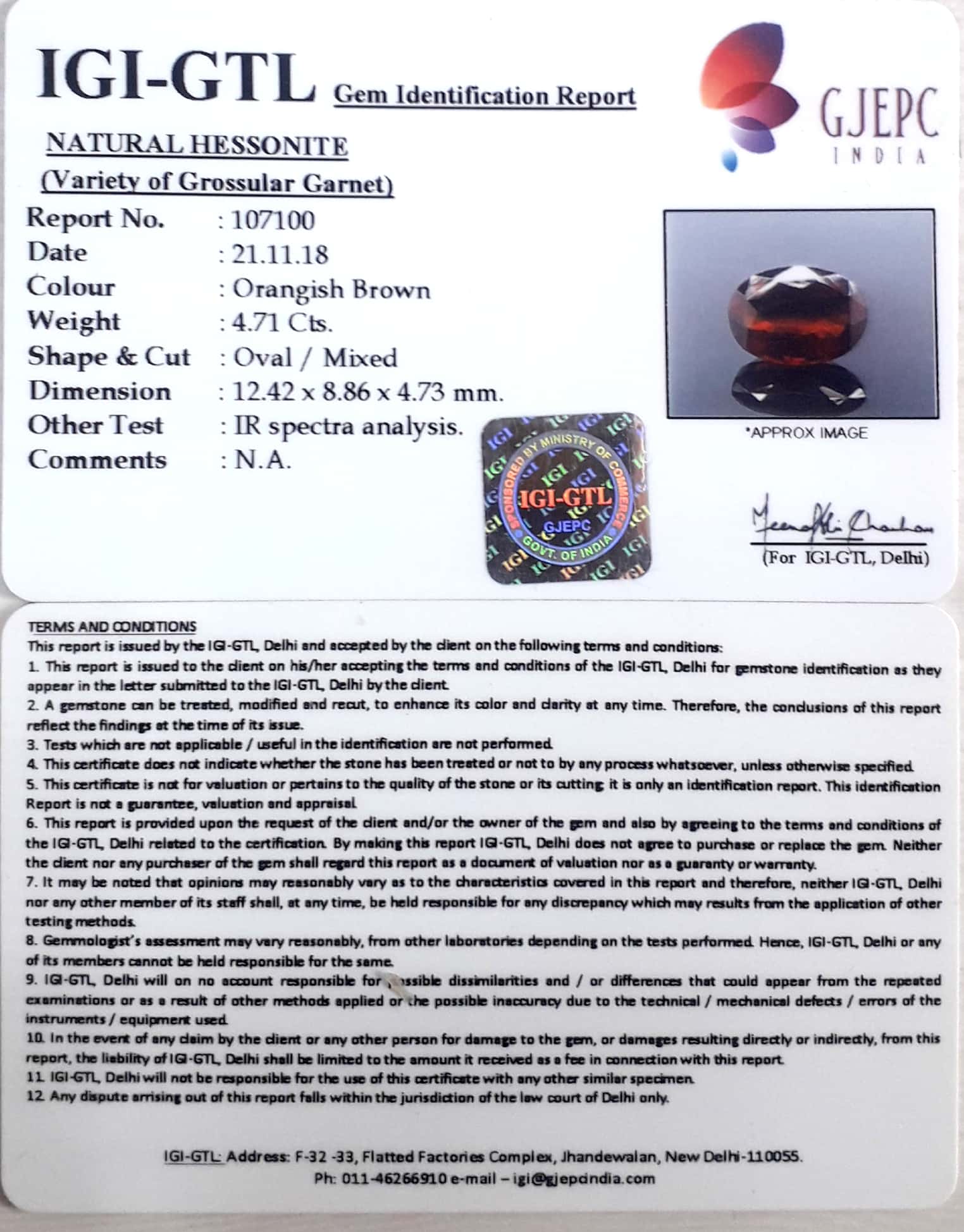 4.52 Ratti Natural Govt. Lab Certified Ceylonese Gomed-(1221)