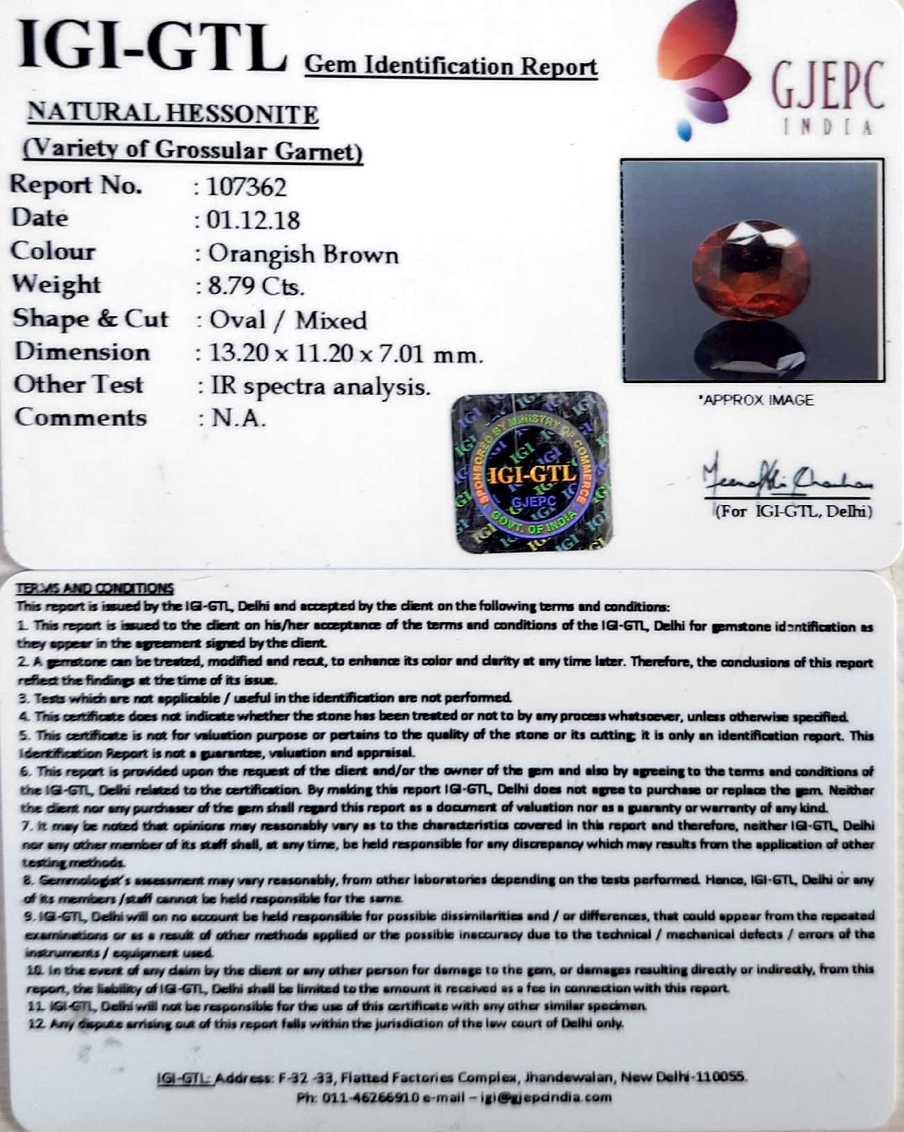 9.77 Ratti Natural Hessonite with Govt. Lab Certificate-(1221)