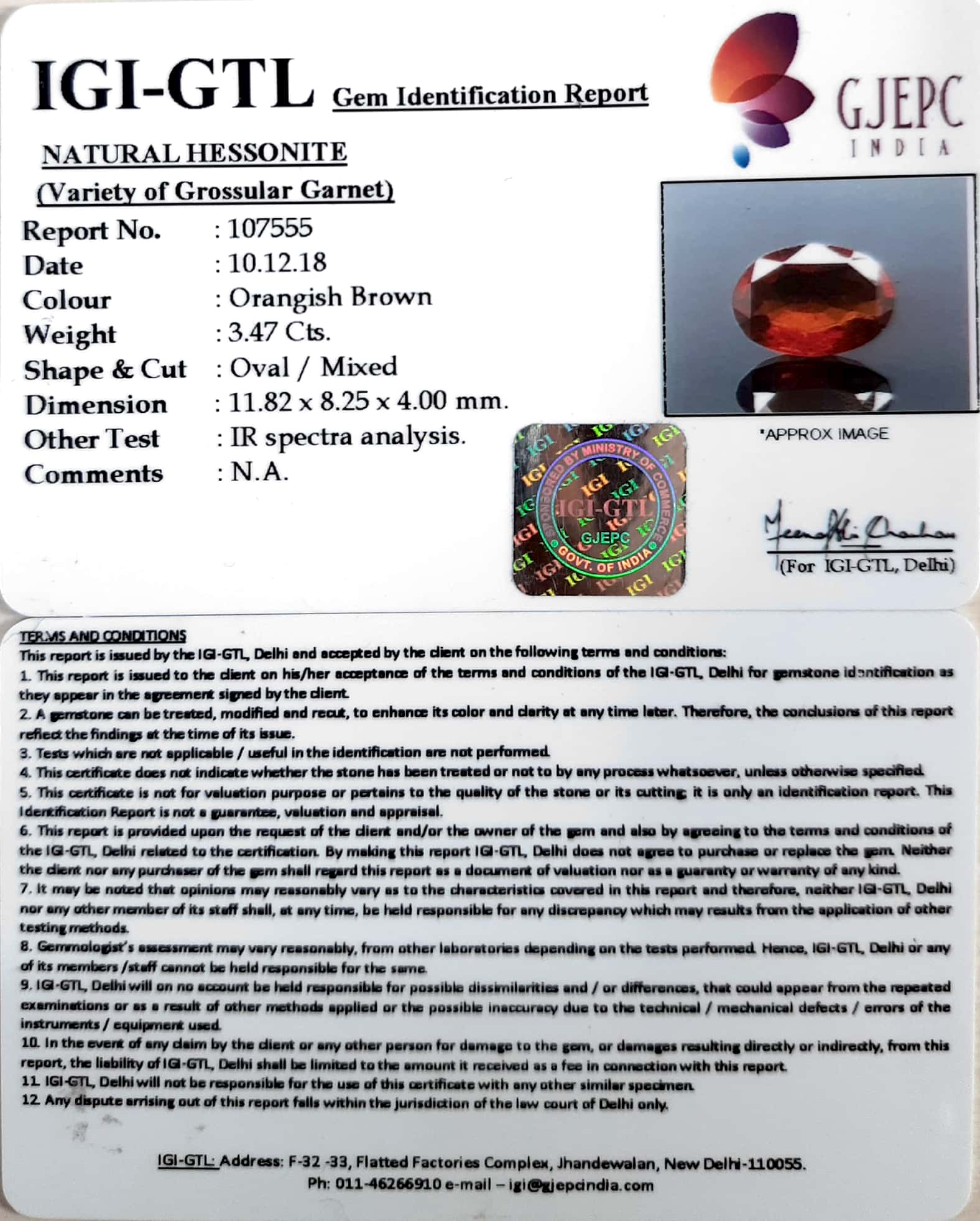 4.17 Ratti Natural Hessonite with Govt. Lab Certificate-(1221)