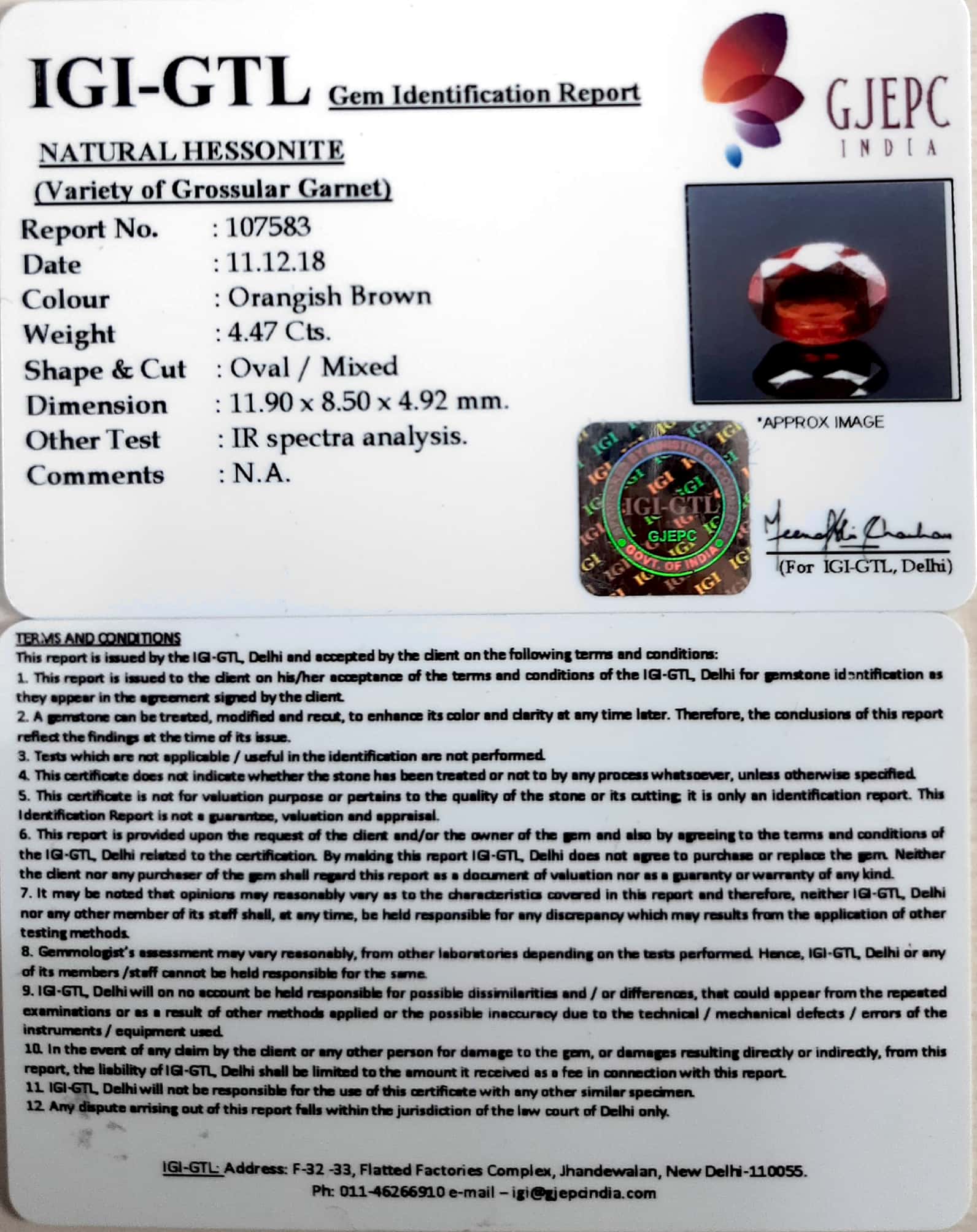 4.97 Ratti Natural Hessonite with Govt. Lab Certificate-(1221)