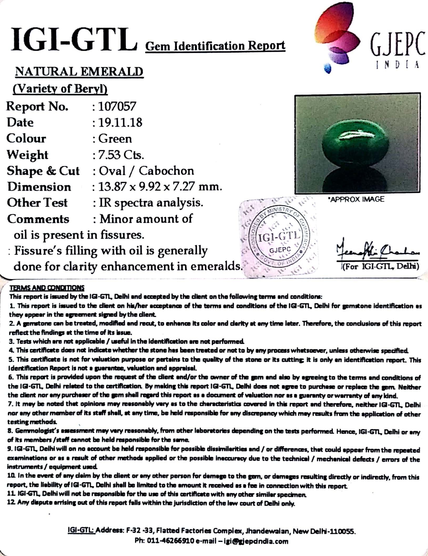 8.37 Ratti Natural Panna Stone With Govt. Lab Certified (3441)