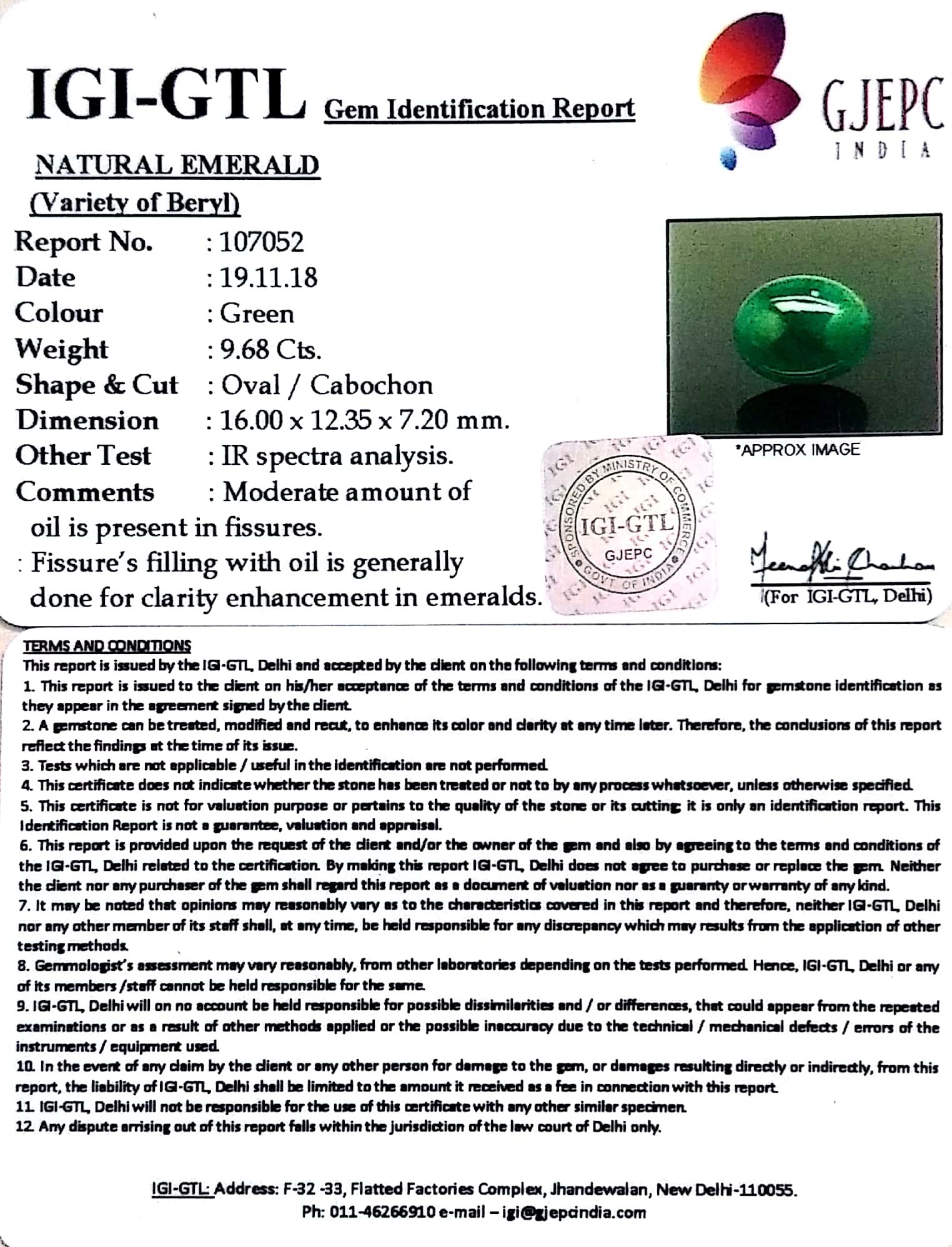 10.76 Ratti Natural Panna Stone With Govt. Lab Certified (3441)