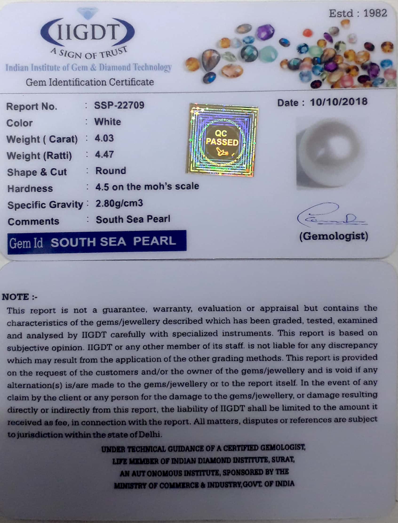 4.03 Carat Natural South Sea Pearl With Lab Certificate