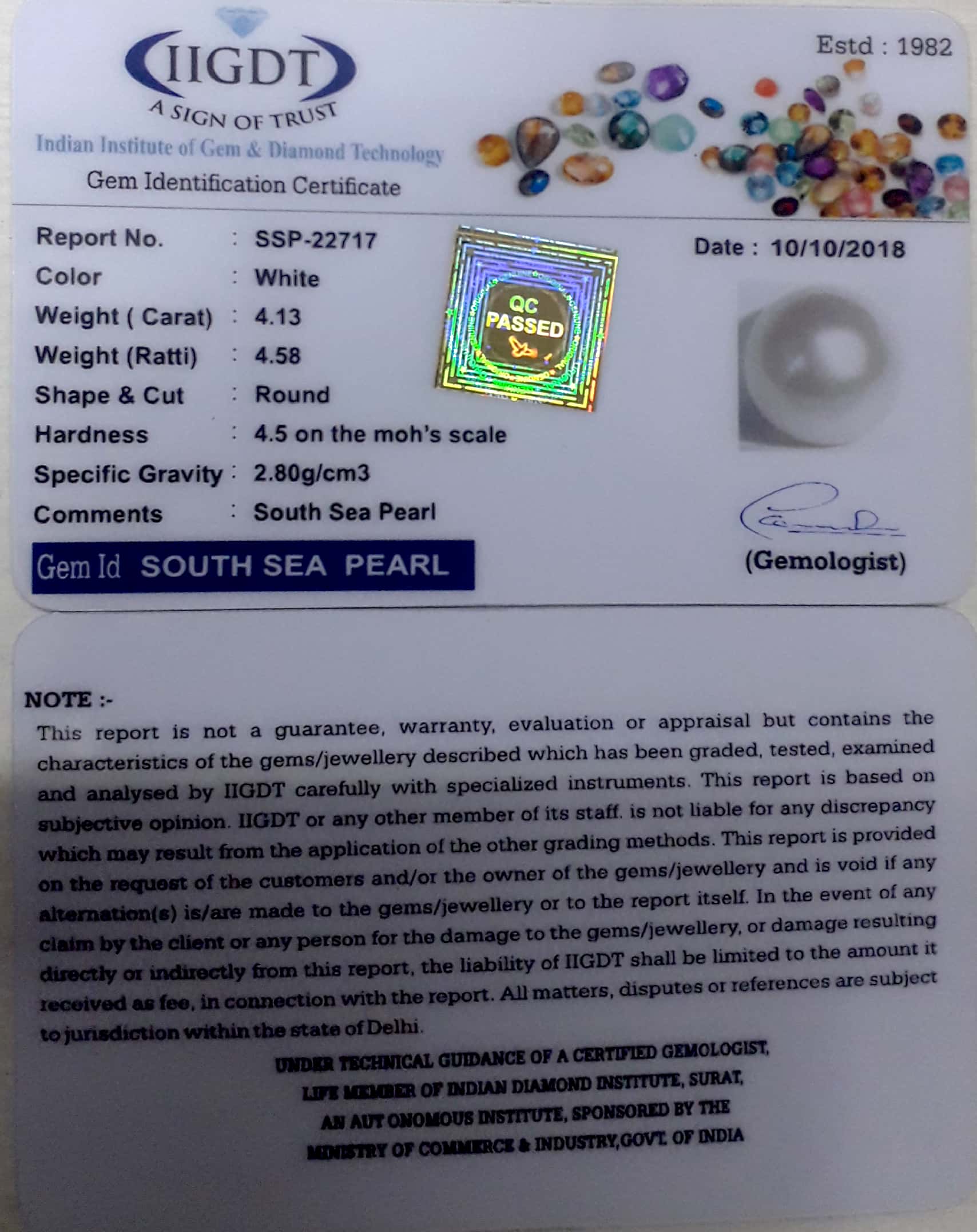 4.13 Carat Natural South Sea Pearl With Lab Certificate