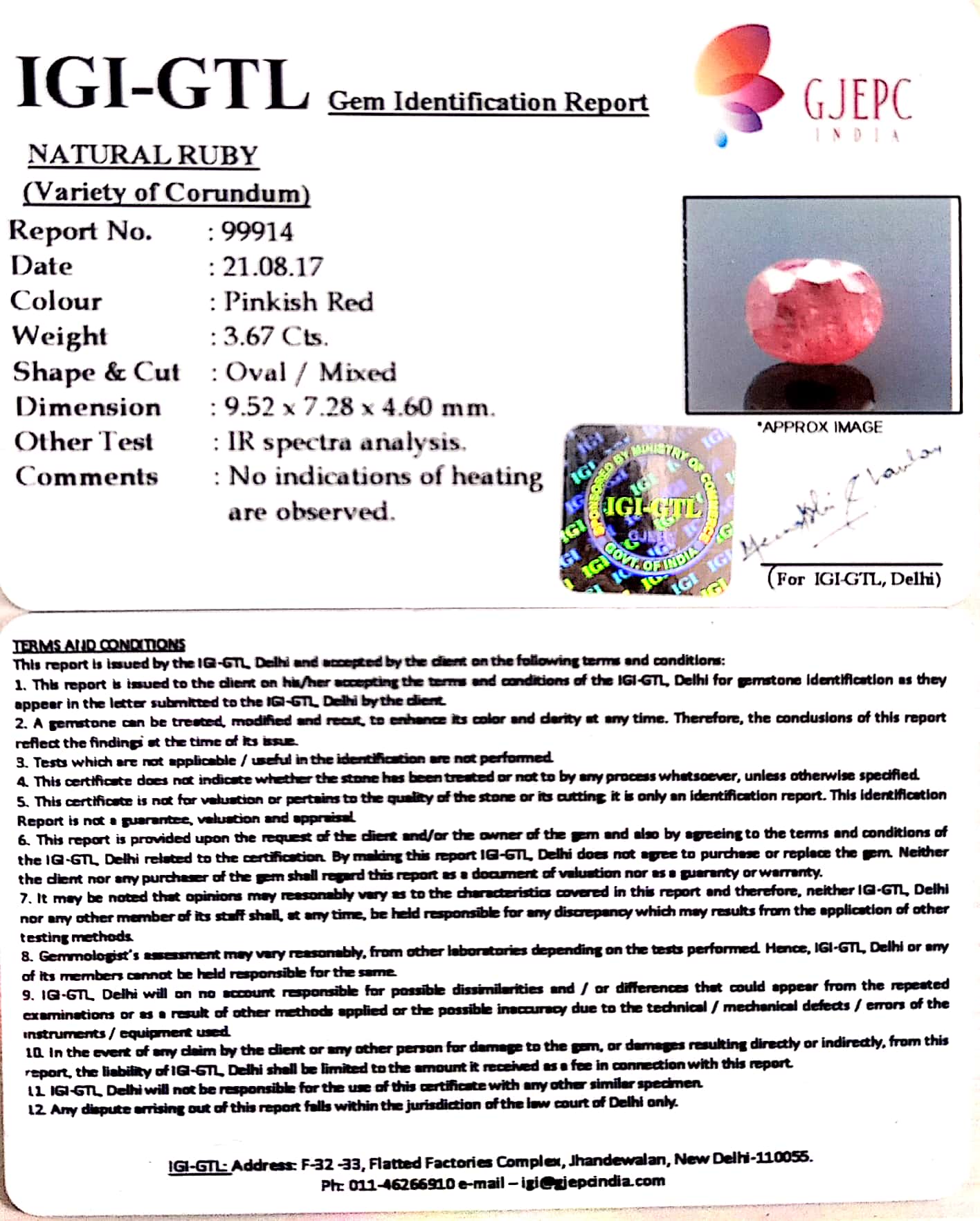 4.08 Ratti Natural Mozambique Ruby with Govt. Lab Certificate-23310