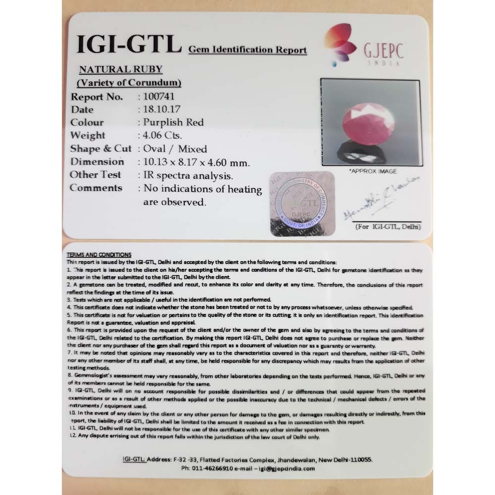 4.51 Ratti Natural New Burma Ruby with Govt. Lab Certificate-(3441)