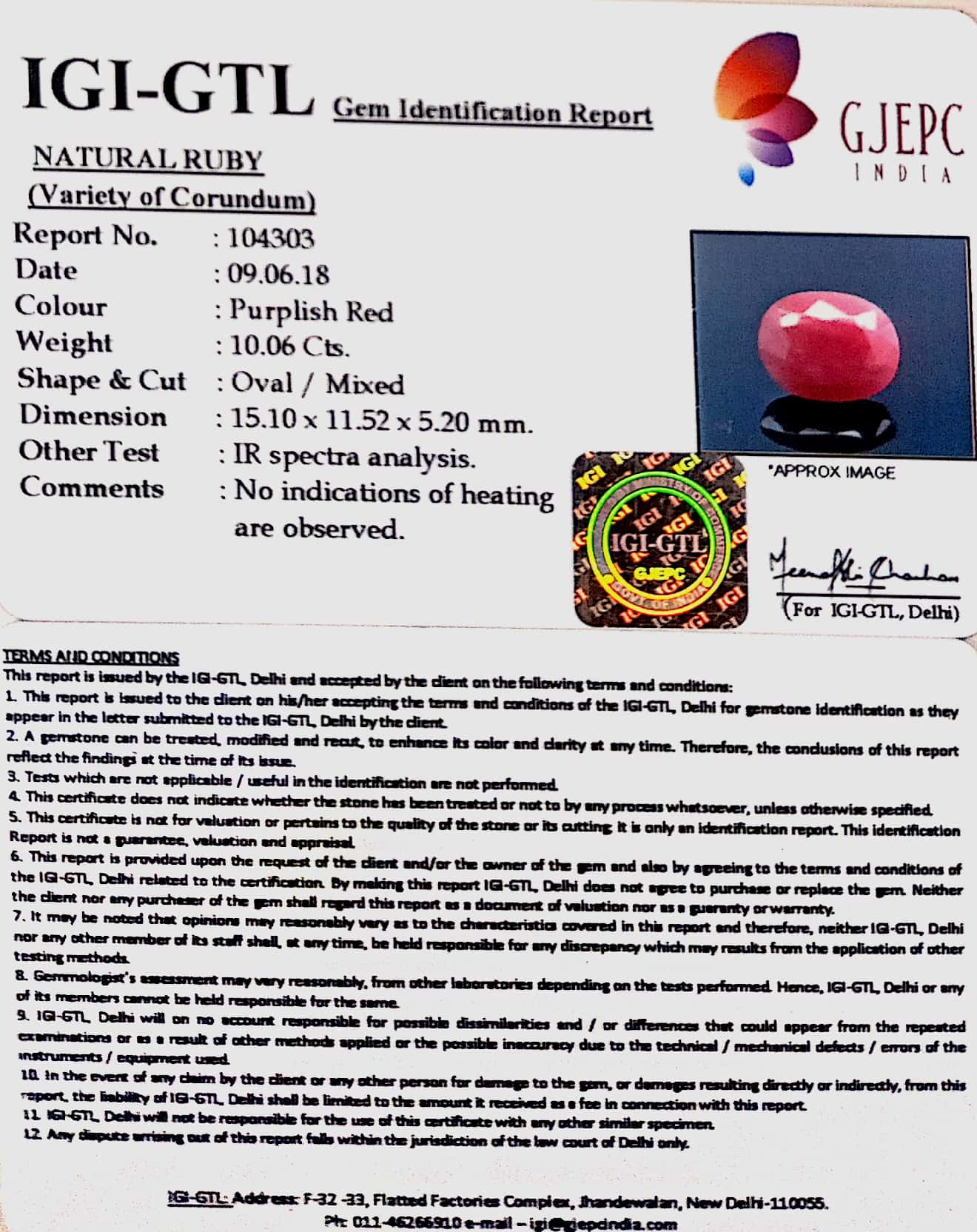 10.06 Carat Natural New Burma Ruby with Govt. Lab Certificate