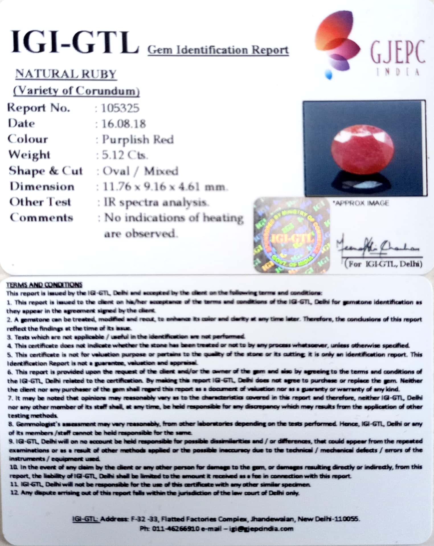 5.69 Ratti Natural Indian Ruby with Govt. Lab Certificate-(1221)