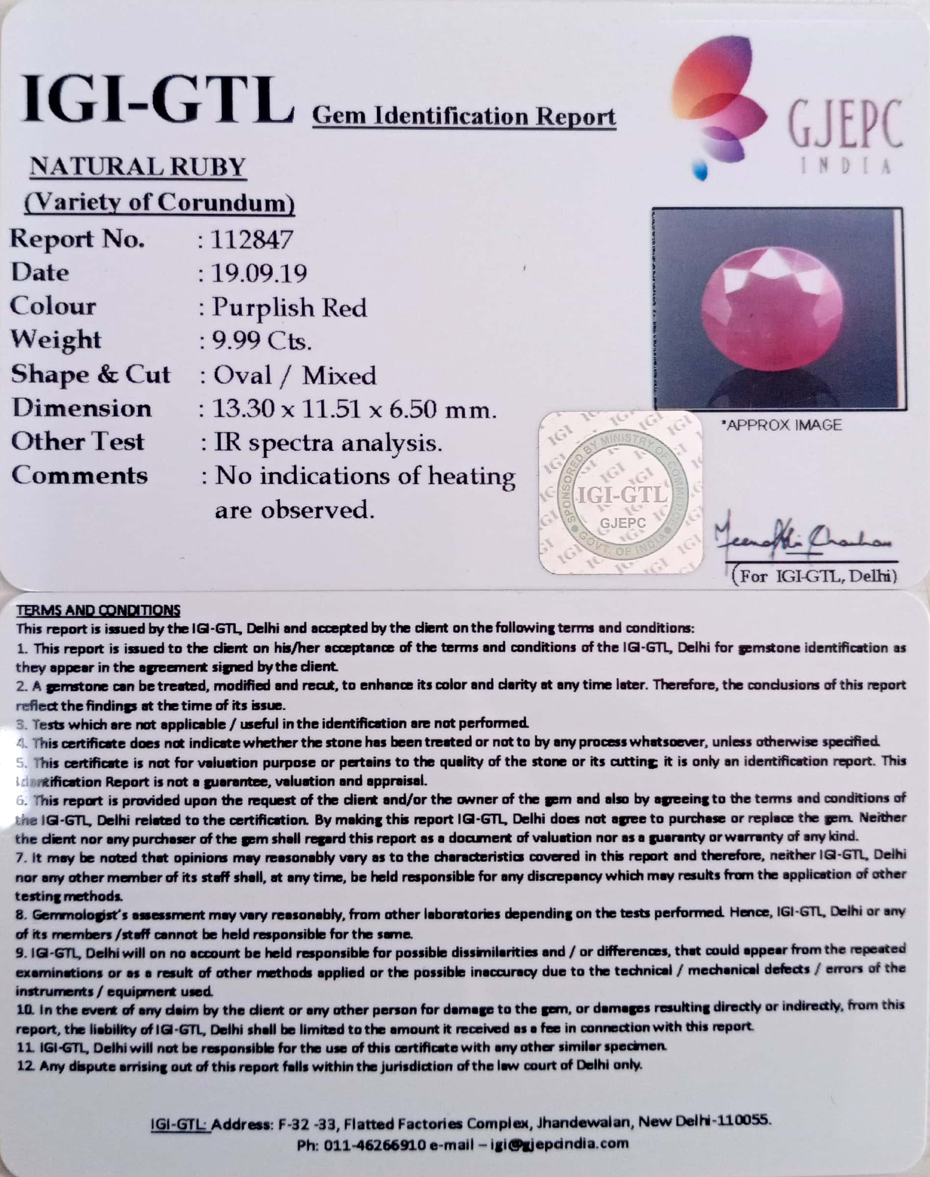 11.08 Ratti Natural Neo Burma Ruby with Govt. Lab Certificate-(4551)