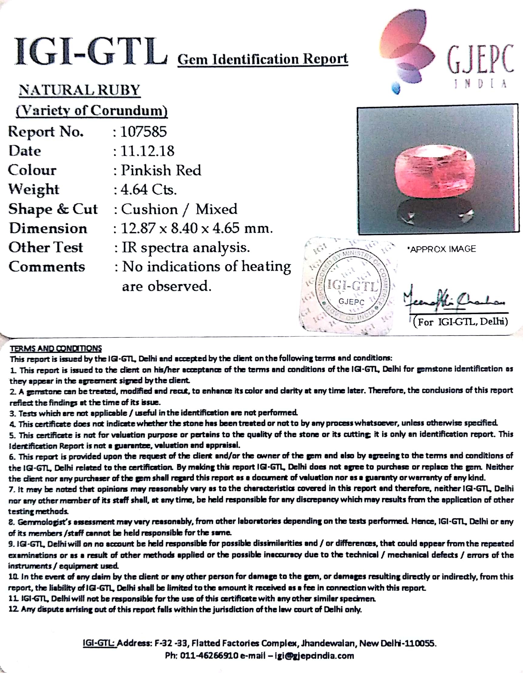 4.63 Ratti Natural Mozambique Ruby with Govt. Lab Certificate-(12210)