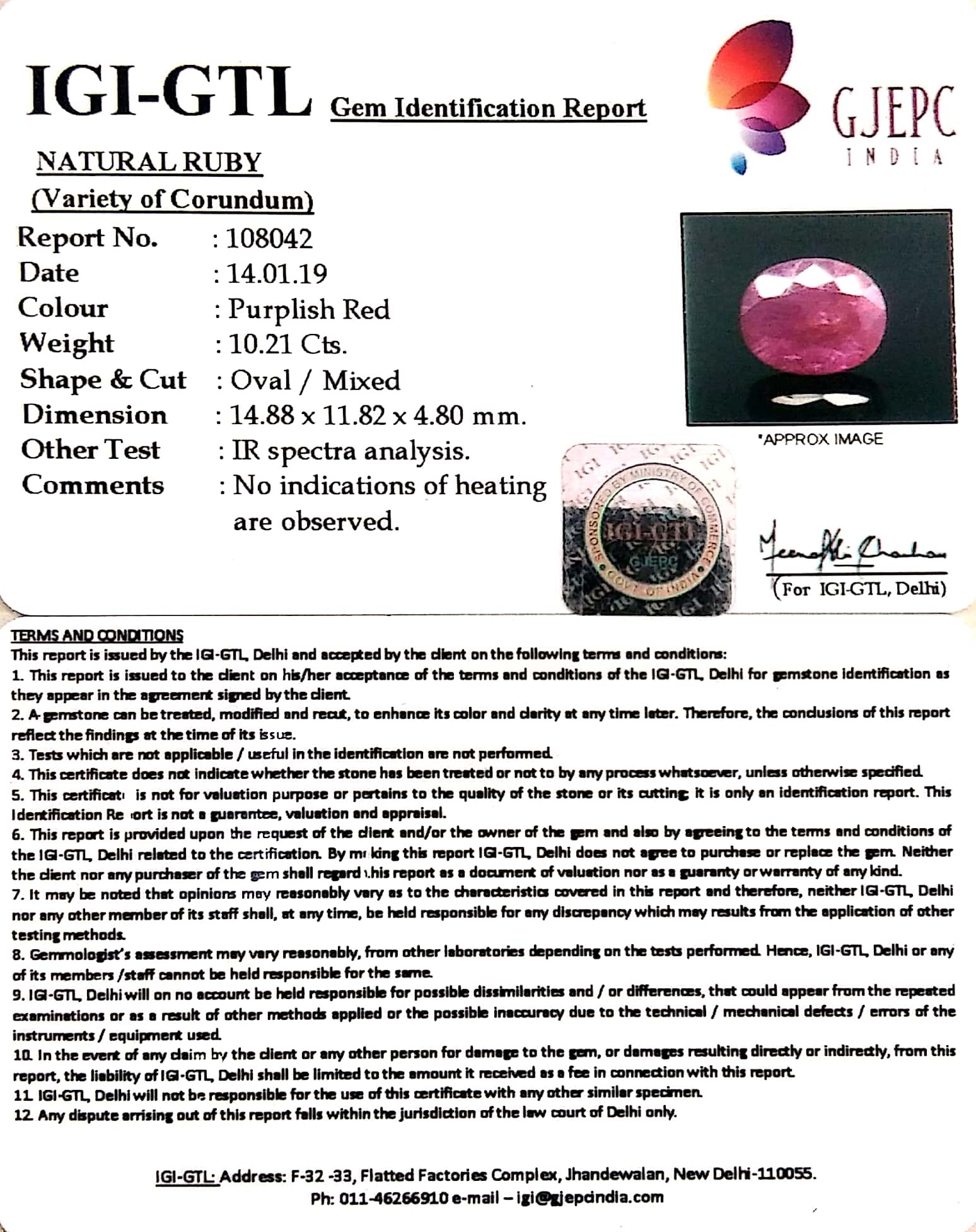 11.34 Ratti Natural New Burma Ruby with Govt Lab Certificate-(2331)