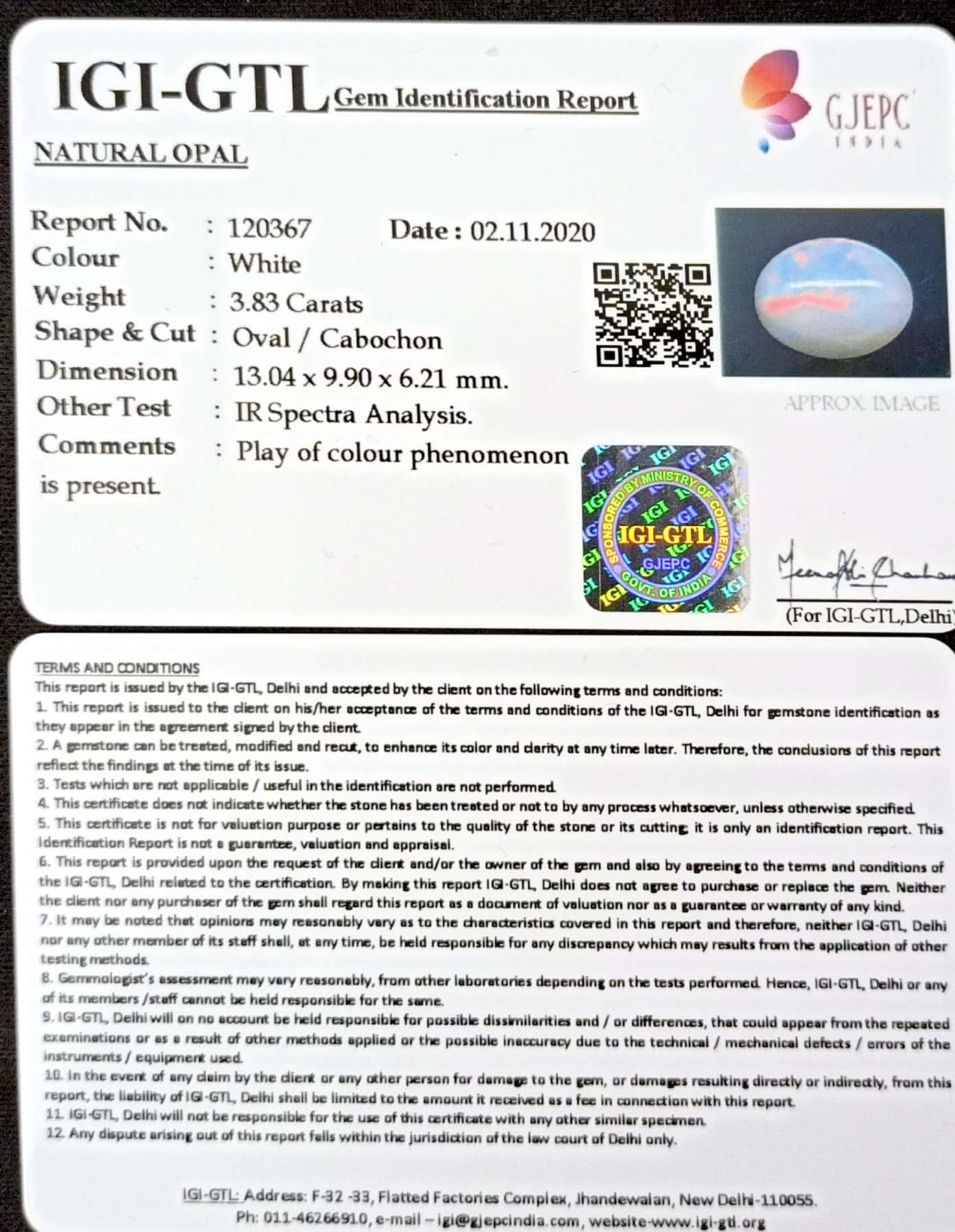 4.25 Ratti Natural fire Opal with Govt. Lab Certificate-(4551)