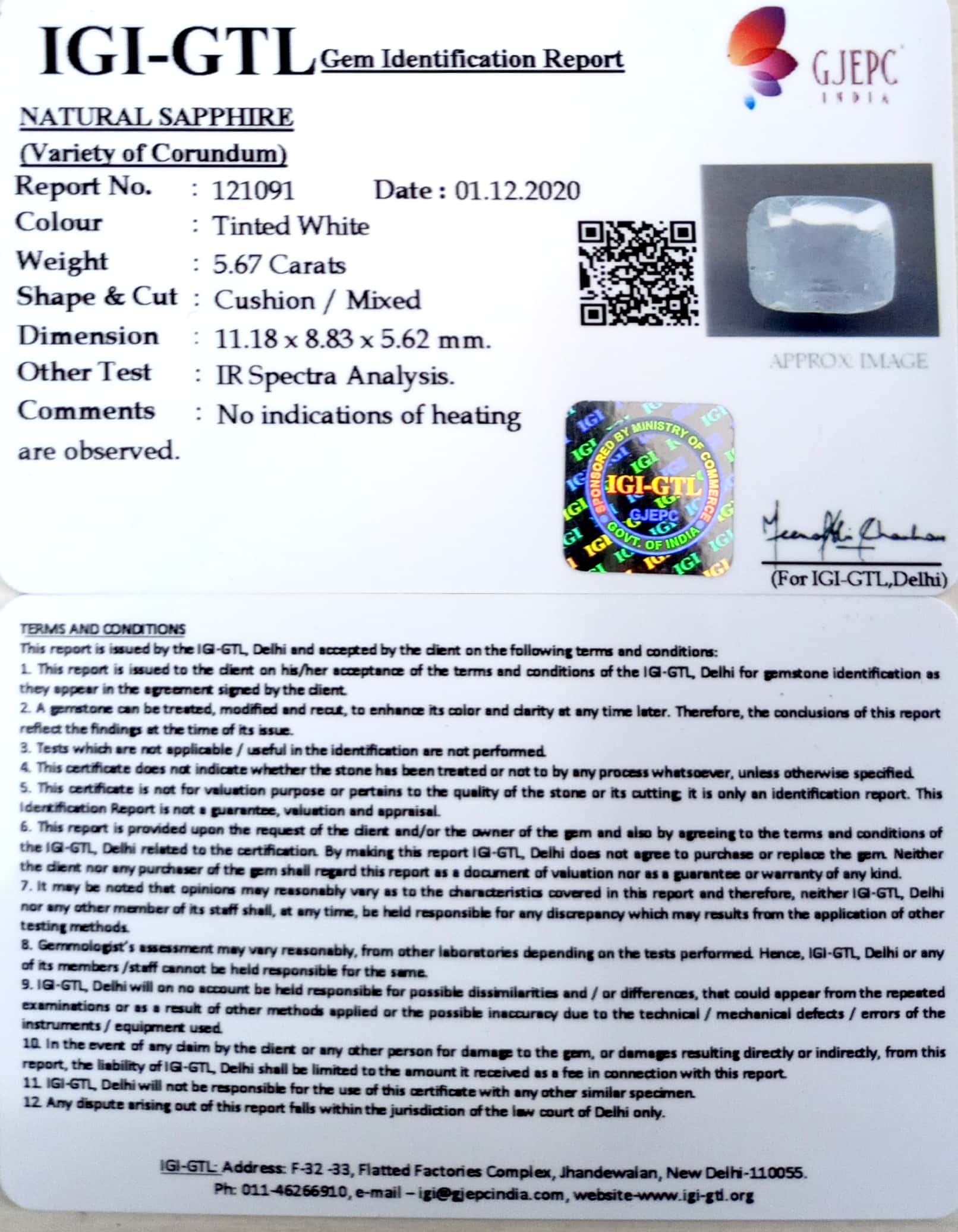 6.29 Ratti Natural White Sapphire with Govt Lab Certificate - (4551)