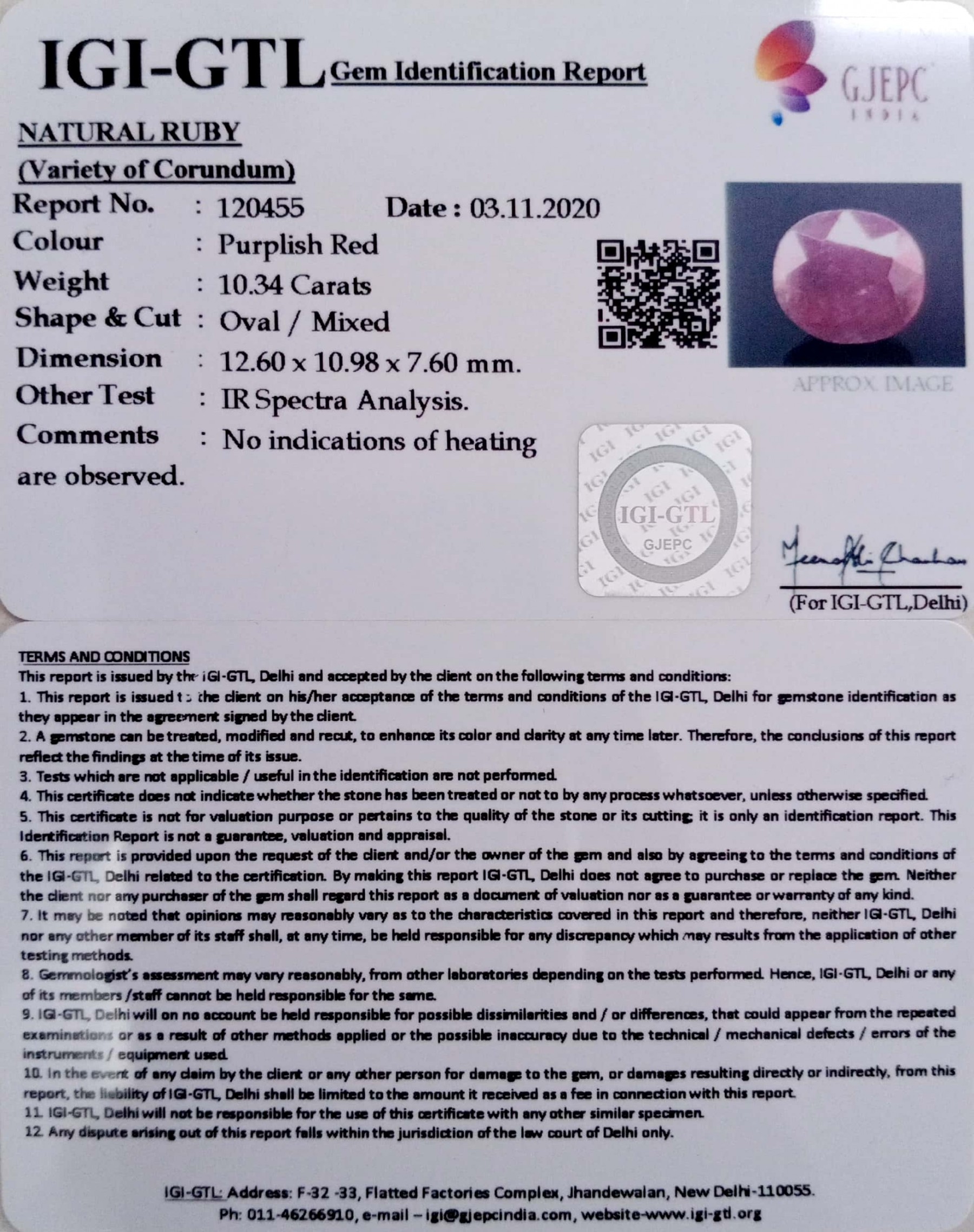 11.47 Ratti Natural Indian Ruby with Govt. Lab Certificate-(1221)