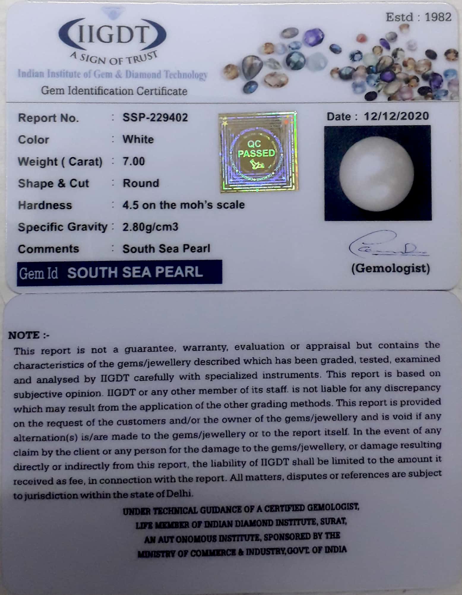 7.77 Carat Natural South Sea Pearl With Lab Certificate-700