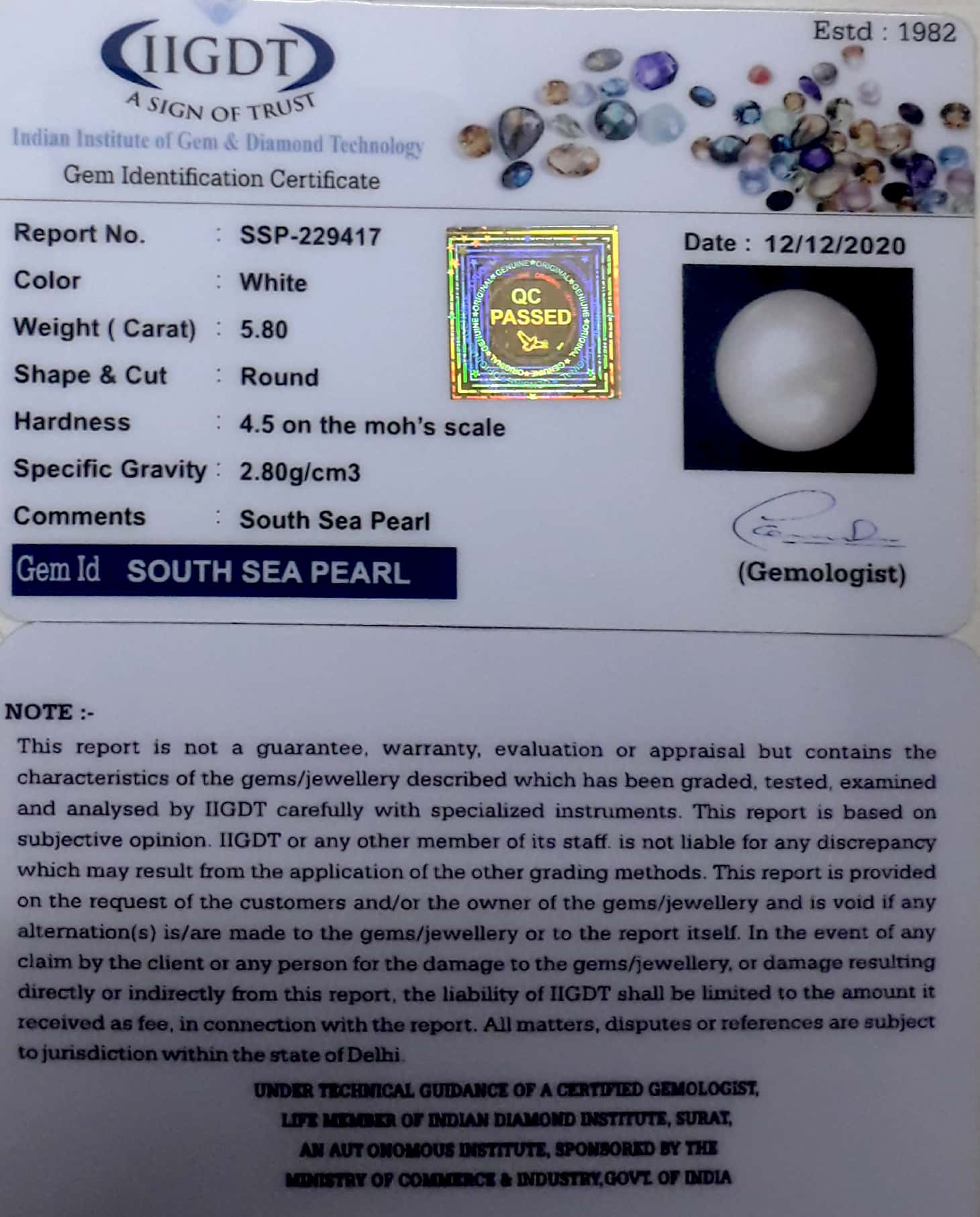 6.43 Carat Natural South Sea Pearl With Lab Certificate-700