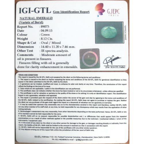 9.02 Ratti Natural Panna Stone with Govt. Lab Certified-(3441)