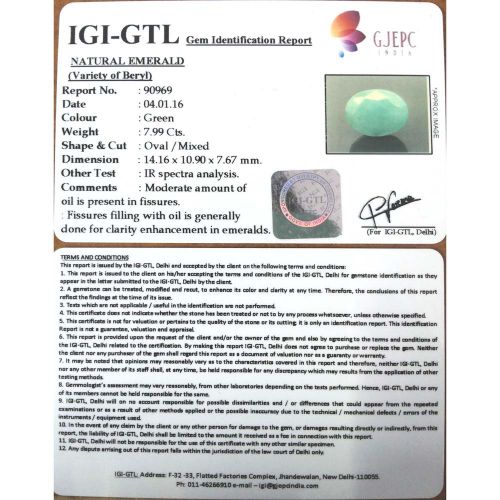 8.88 Ratti Natural Panna Stone with Govt. Lab Certified-(3441)