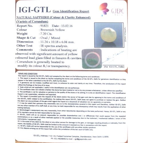 8.00 Ratti Natural yellow sapphire with Govt Lab Certificate-(2100)