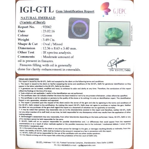 3.88 Ratti Natural Panna Stone with Govt. Lab Certified-(6771)