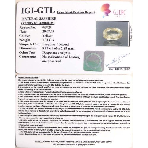 1.46 Ratti  yellow sapphire with Govt Lab Certificate-(8100)