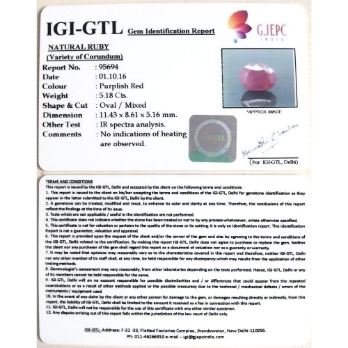 5.76 Ratti Natural New Burma Ruby with Govt. Lab Certificate-(7100)