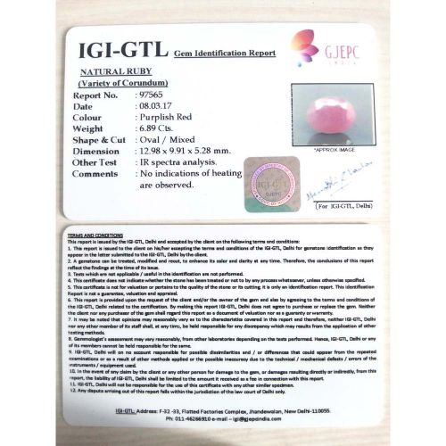 7.66 Ratti Natural New Burma Ruby with Govt. Lab Certificate (7100)