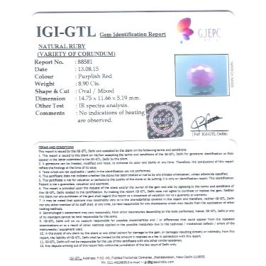 9.89 Ratti Natural New Burma Ruby with Govt. Lab Certificate(4100)